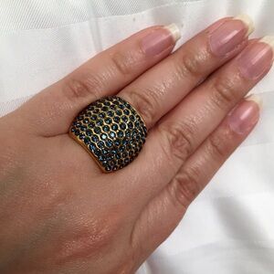 Blue Austrian Crystal YG SS ring